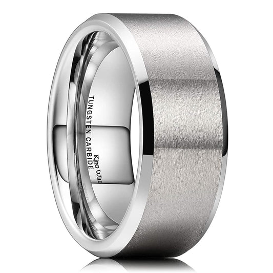 King Will Silver 9mm Men's Wedding Ring - Brushed Matte Finish, Beveled Polished Edge, Comfort Fit Size 9