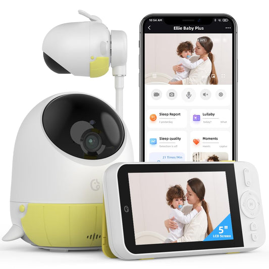 Ellie Baby Pro 5" No WiFi or WiFi Monitor with Camera and Audio, Face Cover Alert, Night Vision, 2-Way Audio, Pan-Tilt-Zoom