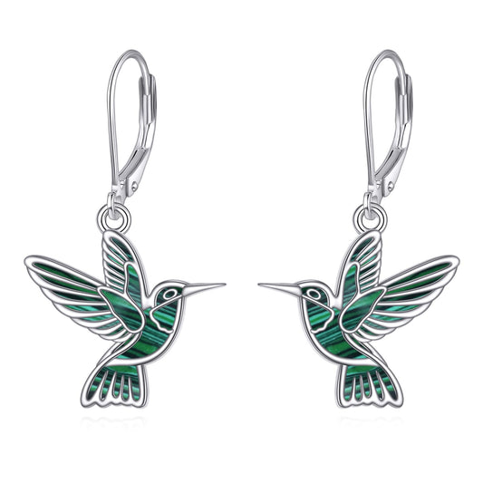 Hummingbird Dangle Earrings 925 Sterling Silver Bird Earrings for Women Bird Earrings (Malachite Hummingbird Earrings)
