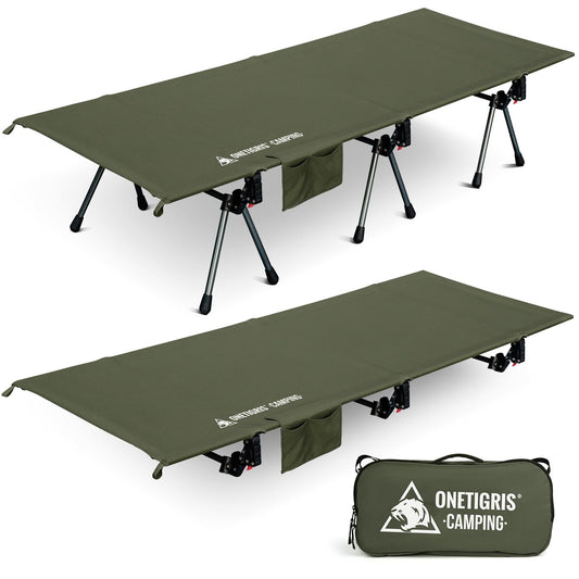 ONETIGRIS SUPRANUBIS Camping Cot, Height Adjustable with Cot Leg Extenders, Strong Support 330lbs, Lightweight Comfortable Folding Bed for Camping, Hiking, Travel, Truck, Beach, Office Nap