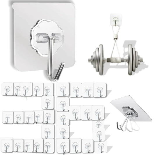 DDMY 36 Pack Heavy Duty Hooks Self Adhesive Large Hooks for Hanging,Wall Transparent Reusable Waterproof Hook for Kitchen Curtain Towel Hook for Bathrooms Coat Hook for Walls No Damage