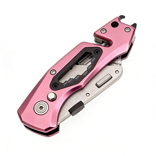 Utility Knife Folding Safety Lock Quick Change with 10 Extra SK5 Replacement Blade Lightweight Aluminum Handle & Pocket Clip Multi-Use Box Cutter Office Home Art Diy Great Gift Choice (UPG.V.Pink)
