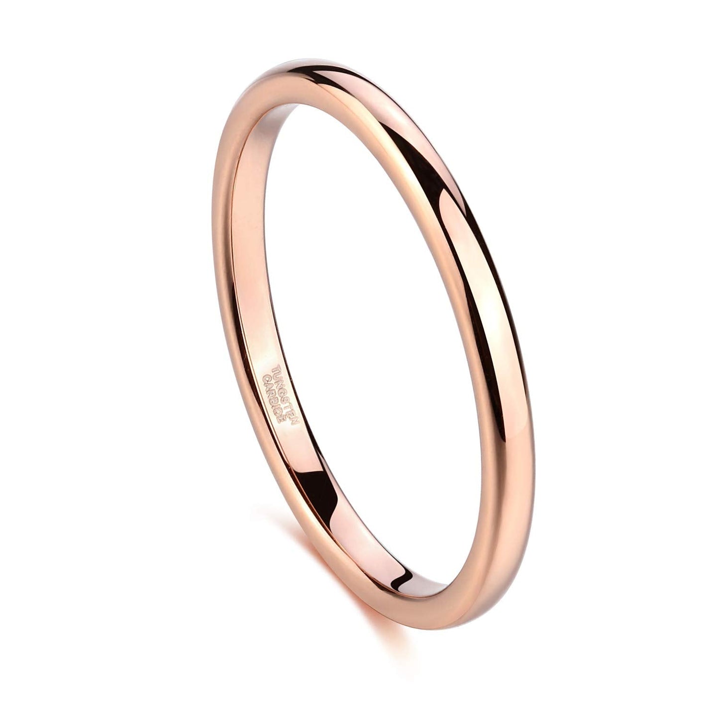 Greenpod 2mm Thin Tungsten Wedding Bands for Women Rose Gold Plated Domed Slim Engagement Promise Ring Comfort Fit Size 6