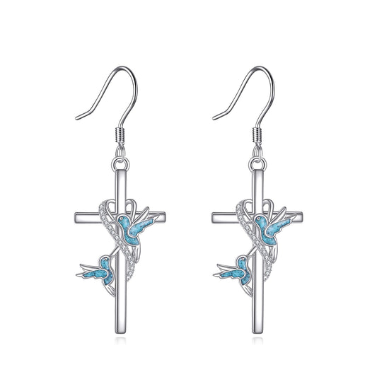 ONEFINITY Hummingbird Cross Earrings 925 Sterling Silver Cross Dangle Earrings Hummingbird Jewelry Gifts for Women