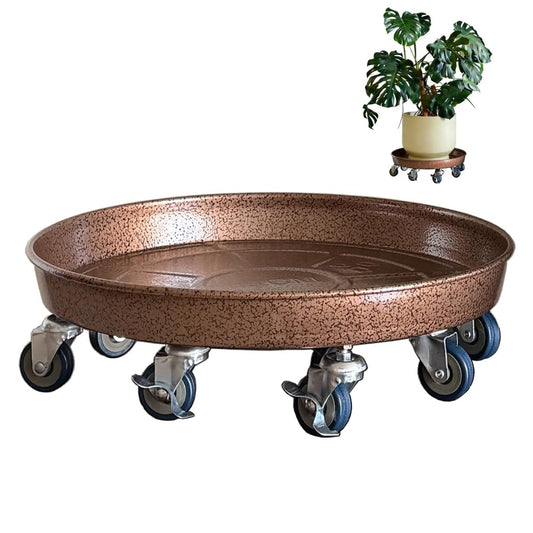 SKAFORZ Rolling Planter Caddy(470lbs Capacity), Heavy Duty Metal Plant Stand with Brake Wheels Plant Dolly Mover Plant Pot Tray Saucer for Indoor Outdoor 18inches Copper