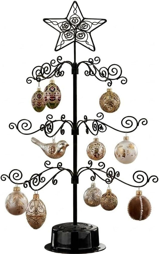 HOHIYA 24” Rotating Ornament Display Tree Stand 36 Hooks Metal Tabletop Display Rack for Christmas Ornaments Halloween Decor Craft Show Display Heavy Duty Black
