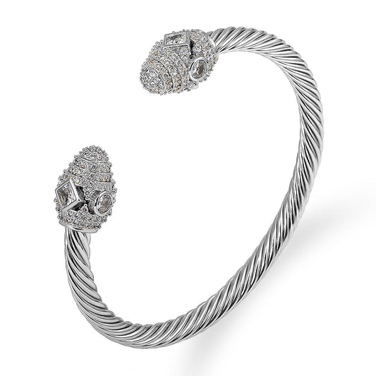 WCB1FPu Stainless Steel Cable Wire Open Cuff Adjustable Size Bangle Zircon inlaid Bracelet (6)