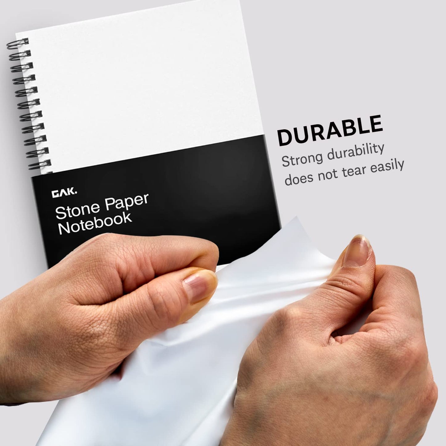 GAK. Stone Paper Notebook | No Lines Spiral Notebook Waterproof Sheet Aesthetic Journal for Note Taking | Notebooks for Work & Aesthetic School Supplies | Large Size, White (7.2”x10.1”, 50 sheets)