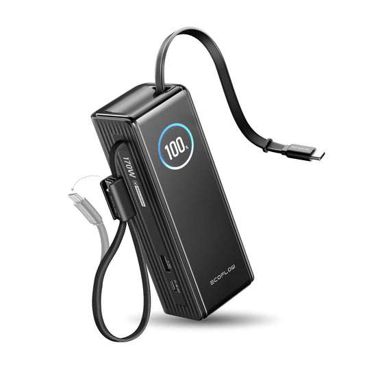 EF ECOFLOW Laptop Power Bank, 25000mAh Rapid Portable Charger, Triple 100W USB-C Ports, Built-in Retractable Cables, Fast Charging for iPhone 17/16 Series, MacBook, Samsung and More