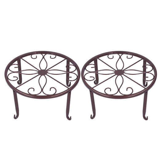 AQFNEB 2PCS Plant Stand Flower Pot Holder, Wrought Iron Plant Rack with 4 - Point Stable Base, Bronze Indoor Outdoor Planter Shelf for Living Room Balcony Office Decor