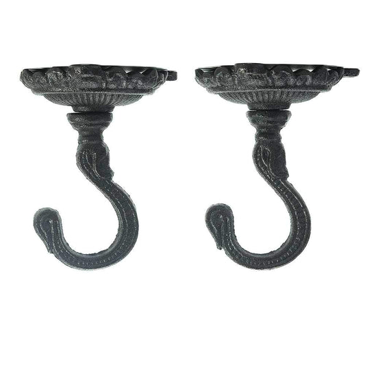 Sungmor Heavy Duty Cast Iron Ceiling Hooks - 2PC Black, 3.5x3.9Inch Decorative Plant Hangers, Indoor Outdoor Swag Hooks for Hanging Plants, Planters, Wind Chimes, Lanterns