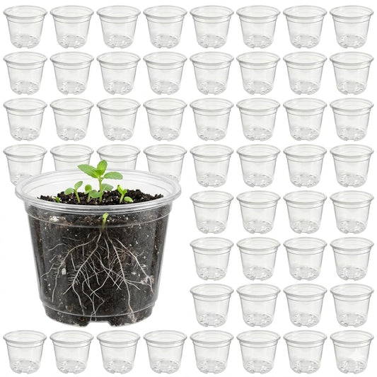 FufuHalo 200 Pack 3 Inch Clear Nursery Pots with Drainage Holes, Transparent Plastic Seed Starter Pots for Indoor Plant Propagation, Succulents and Cuttings, Bulk Lightweight Gardening Planters
