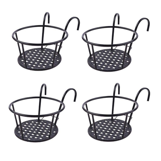 Hanging Railing Planters Baskets Art Hanging Flower Stands Balcony Flower Pot Holders Plant Iron Racks Fence Metal Potted Stand Mounted Balcony Round Plant Basket Shelf Container Box,Garden Steel Pots