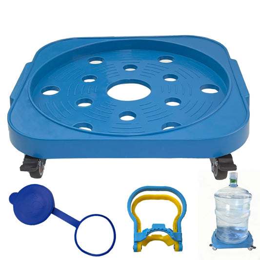 11" 5-Gallon Water Bottle Jug Caddy with 4 Rolling Swivel Casters - Heavy-Duty 5-Gallon Bucket Dolly & Plant Stand, Blue