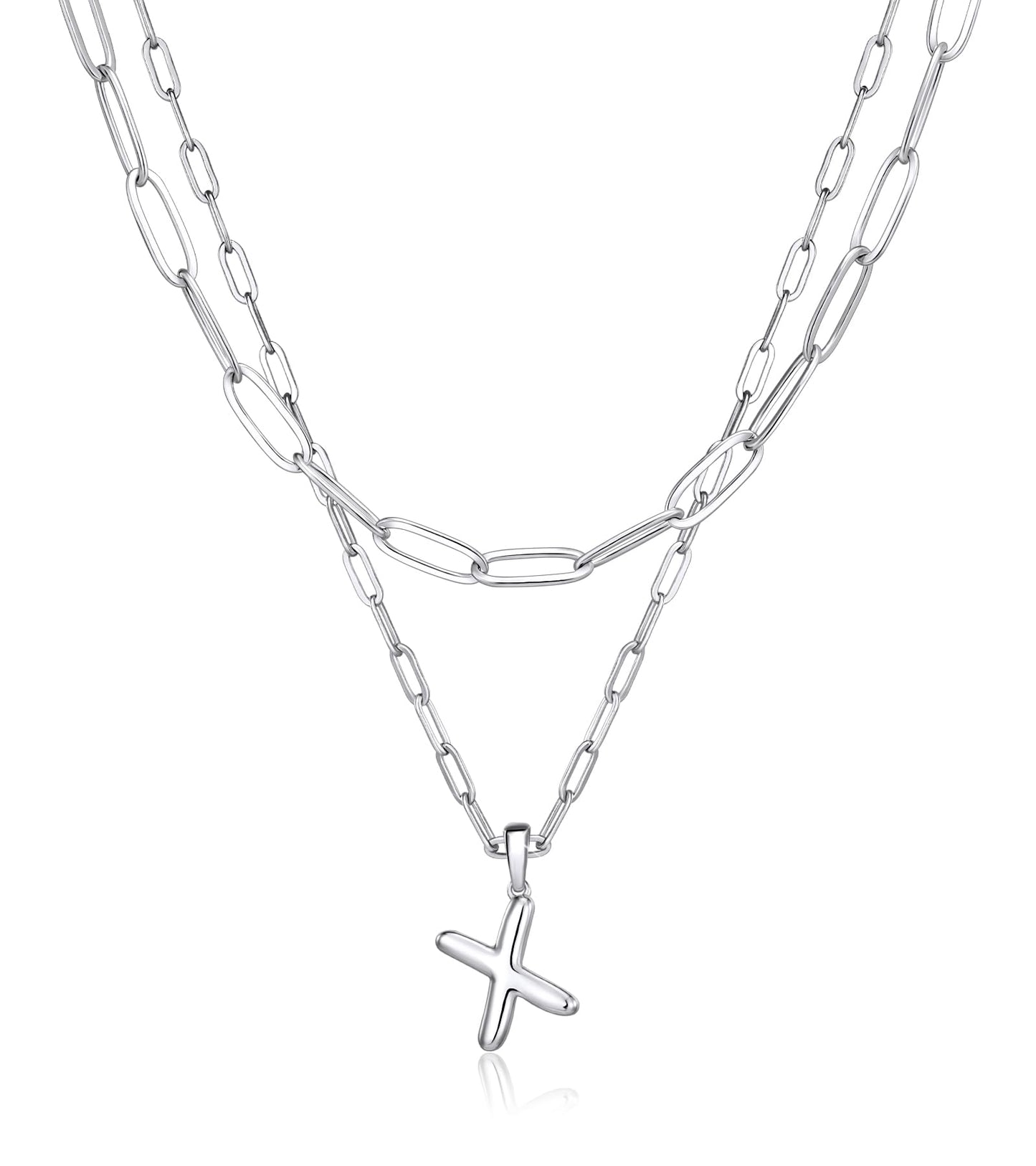 adoyi Silver Initial Necklace for Women 14k Gold Plated Layered Bubble Letter Necklaces Trendy Jewelry Chain Name X Pendant Necklace Stack Birthday Valentines Gifts