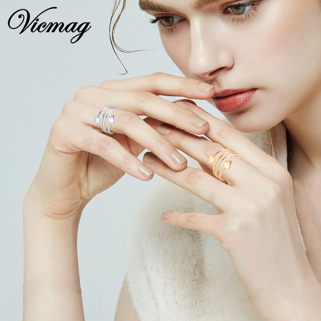 Vicmag Copper Magnetic Ring for Women, Magnetic Rings Ladies Fingers Thumb 100% Solid Pure Copper Jewelry Gift Adjustable(4PCS Rose Gold+Silver+Black)