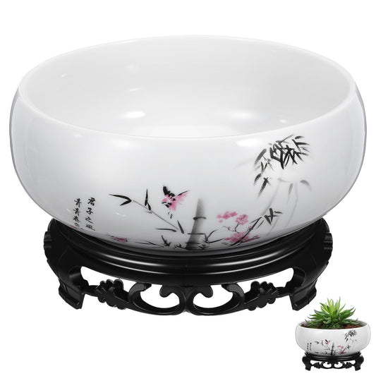 HANABASS Blue and White Porcelain Lotus Planter Hydroponic Ceramic Plant Pot with Plastic Base for Indoor Plants and Water Lily - Large Hydroponic Ceramic Flower Pot for Home and Office Decoration