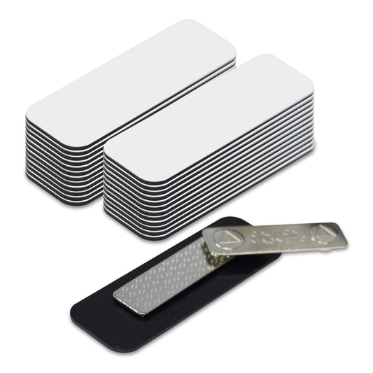 White Name Tag Blanks – 25 Pack, 1" x 3", Round Corners, Durable Plastic, DIY Engravable Badges with Magnetic Backing – All Quality Badges