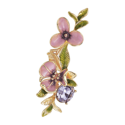 Irises Flower brooches and pins for women, Hand-driping Oil brooch pins inlaid with artificial crystals, SHE'S FREE STYLE JUST FOR YOU Green leaf safety pins enameled jewelry pins and brooches (Purple)