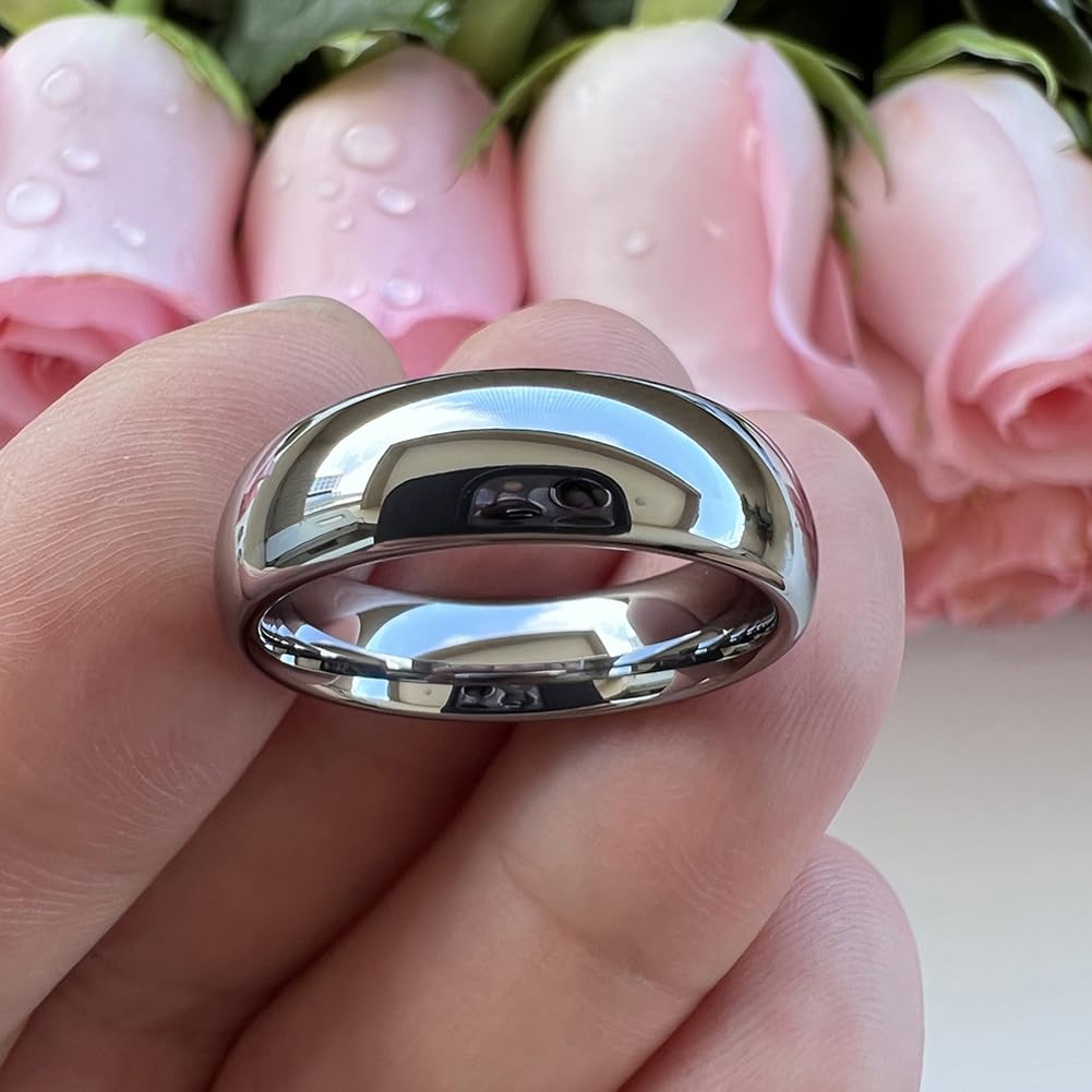 TUTISS 6mm Tungsten Rings for Men Women Engagement Wedding Bands Domed Polished Comfort Fit Size 11