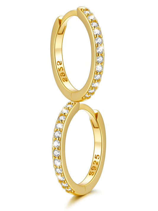 SILVERCUTE 925 Sterling Silver Huggie Hoop Earrings for Women,Hypoallergenic 14K Gold Plated Small Hoop Earring Cubic Zirconia Cartilage Earring Lightweight Huggies Earrings for Women,8/10/12mm