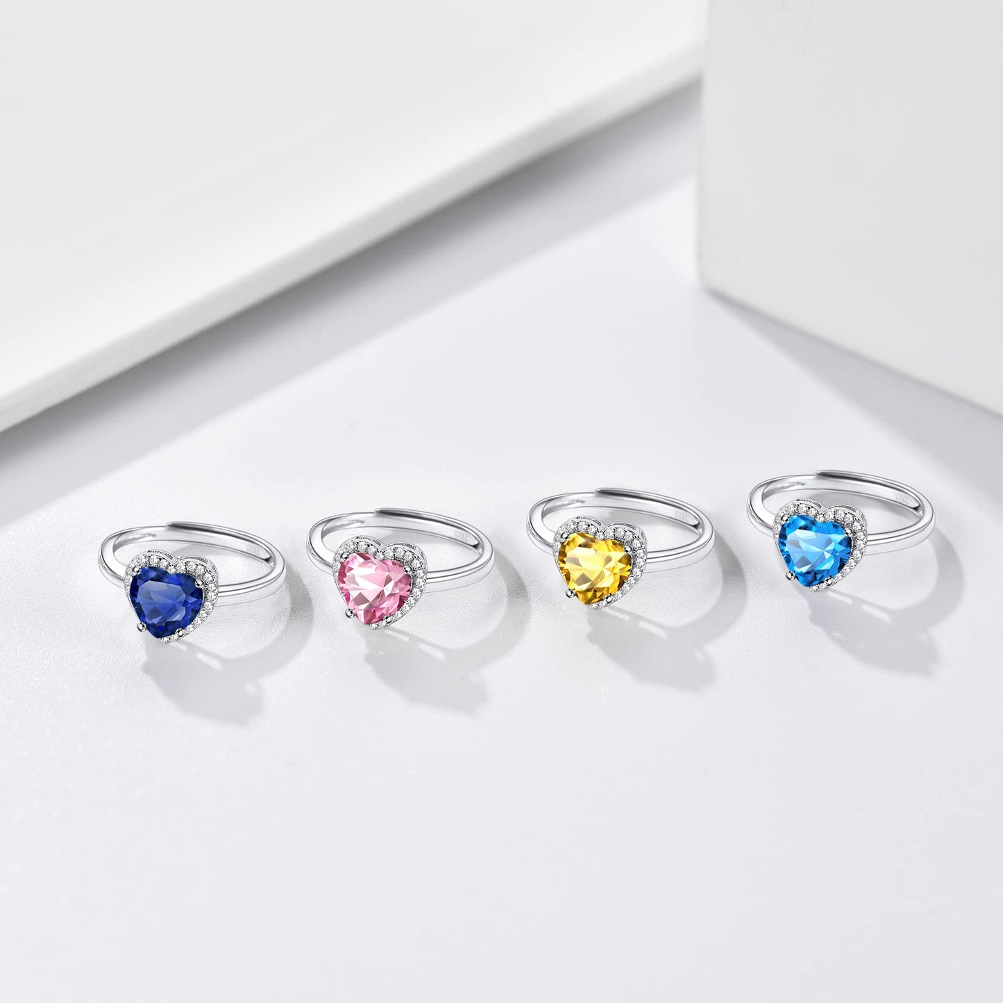 Bestyle S925 Sterling Silver Heart Crytsal Rings, Dainty November Critine Crystals Birthstone Rings, Anniversary/Mother’s Day/Birthday Jewelry Gifts for Women Mom/Wife/Sister/Best Friend