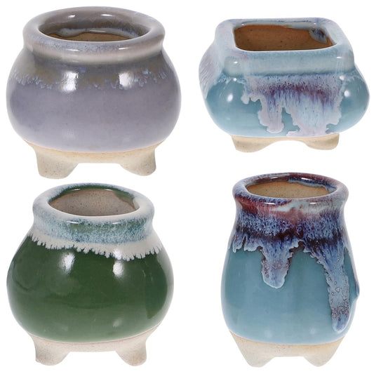 ifundom 4Pcs Mini Ceramic Flower Pots Decorative Flower Holders for Use, Succulent Pots with Drainage Holes for Plants Home Decor Random Colors