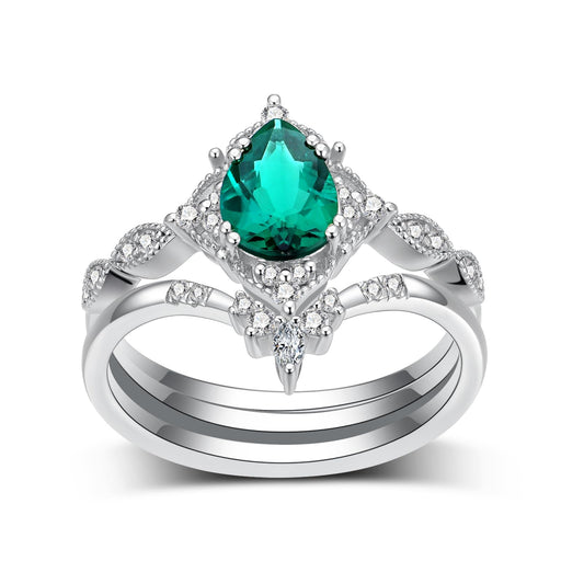 LieYovanaRing Pear Shaped Emerald Engagement Ring Set for Women, 925 Sterling Silver Pear-Cut Emerald Green Fashion Jewelry Wedding Bridal Band Rings for Women Her (8)