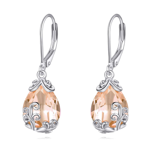 POPLYKE BirthStone Filigree Teardrop Drop Dangle Earrings Sterling Silver Citrine Leverback Earrings November Birthstone Jewelry Gifts for Women