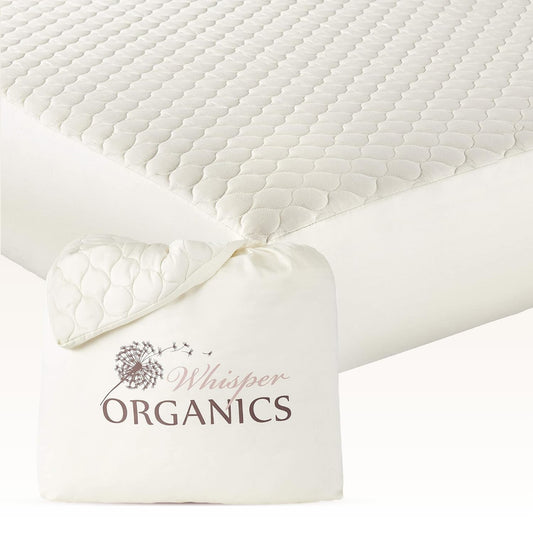 100% Cotton Organic Mattress Pad - Breathable & Cooling Mattress Protector Full Size - Premium 300GSM Quilted and Machine Washable - Fairtrade & GOTS Certified Bed Protector (Ivory, Full)