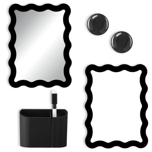 Jingmore Scalloped Magnetic Locker Accessories Kit Back to School Essentials 6 Pieces Includes Whiteboard Mirror and Organizing Supplies Cute Locker Organizer Decoration for School (Black)