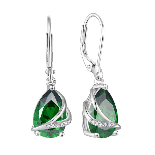 Rocayi Teardrop Emerald Earrings 925 Sterling Silver Dangle Drop Earrings May Birthstone Jewelry for Women