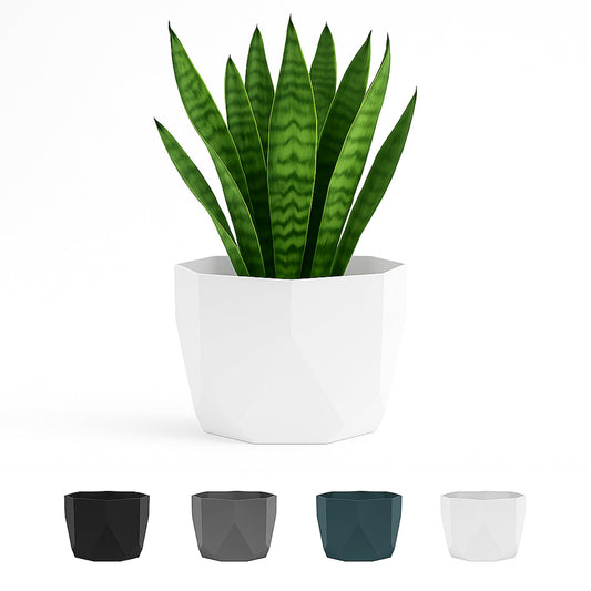 Bloem Tuxton 6" Modern Plastic Planter - Geometric Indoor/Outdoor 0.5 Gal Capacity Pot, White