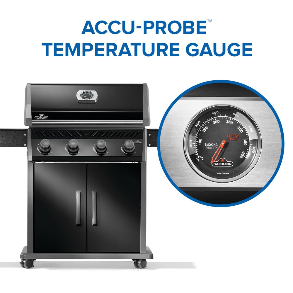 Napoleon Rogue 525 Natural Gas Grill, Black, Stainless Steel Grids, Durable 4-Burner BBQ