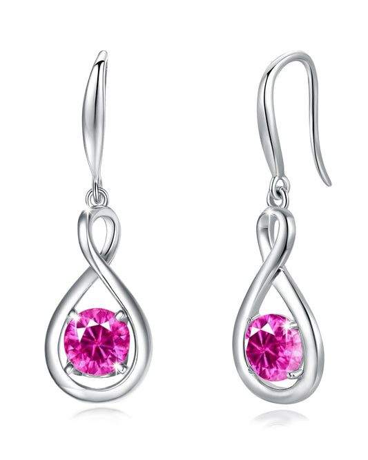 FANCIME Pink Tourmaline Dangle Drop Earrings 925 Sterling Silver Dainty Infinity Gemstone October Birthstone Earring Fine Jewelry Birthday Mothers Day Gifts for Mom Her Women