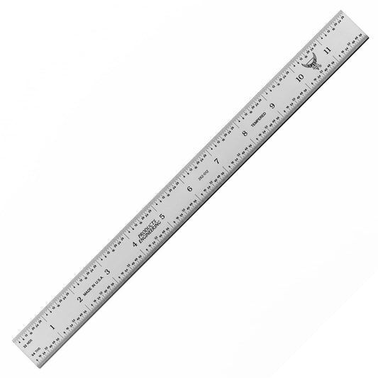 PEC Tools Rigid Metal Ruler, 12"/300mm High-Precision Steel Rule with Satin Chrome Finish, English & Metric Graduation (1/32", 1/64", 0.5mm, 1.0mm), Fully Hardened and Tempered, Made in USA