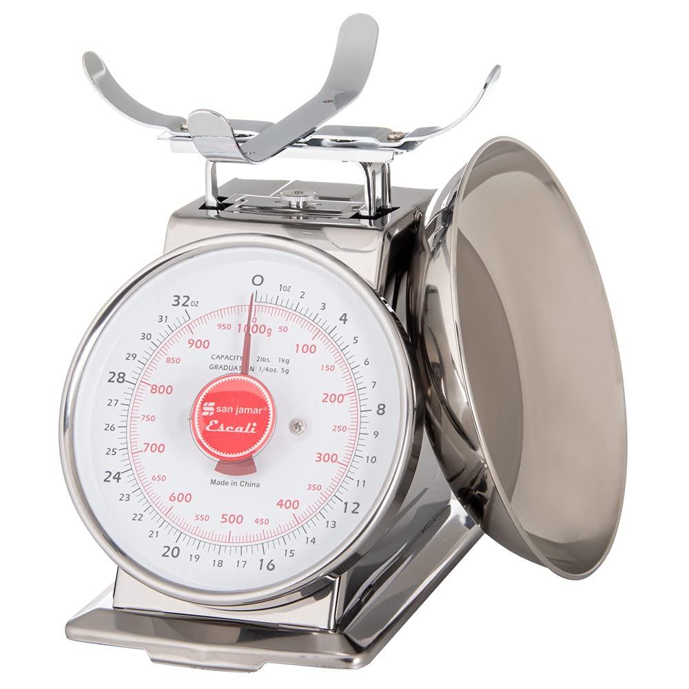 San Jamar Escali Promzr Mechanical Dial Scale with Bowl for Kitchens and Restaurants, Metal, 2 Pounds, Silver