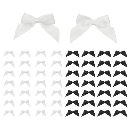 uxcell 1 Set Satin Ribbon Bows, 2.5" Self Adhesive Satin Bows Premade Craft Bow with Double-Sided Tape for Gift Wrapping Making Crafts Birthday Party Wedding Decorations, Black, White