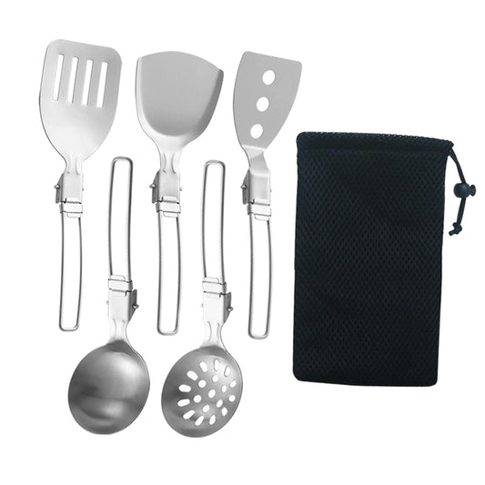 Esquirla 6Pcs Camp Cooking Utensil Set,Outdoor Kitchen Gear, Foldable Cooking Organizer Metal Camping Kitchen Utensil Set, Cookware Kit for Camp RV, BBQ