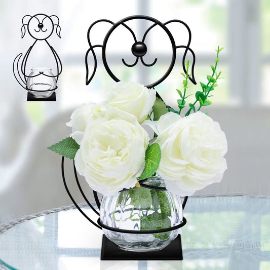 Joyathome Desktop Glass Planter Vase Holder, Metal Dog Plant Terrarium Stand for Plants Creative Decorations for Home Patio Lawn Garden …