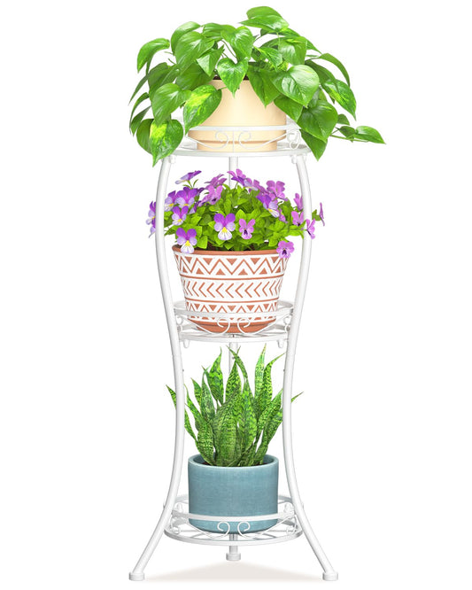 LASZOLA White 3 Tier Tall Plant Stand for Indoor Outdoor, Large Multiple Level Flower Planter Holder Organizer Rack for Patio Office Bathroom Corner Floor, Sturdy Heavy Duty Metal, Vertical Display