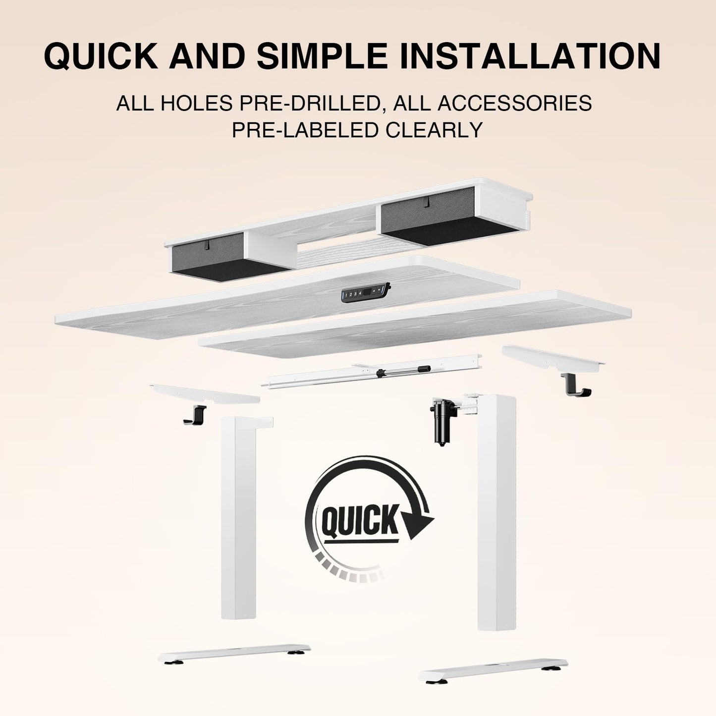 Veken 47.2"×27.6" Home Office Standing Desk with Monitor Riser, Adjustable Computer Desk with Drawers, Ergonomic Desk for Work, Study, Gaming, Crafting, White