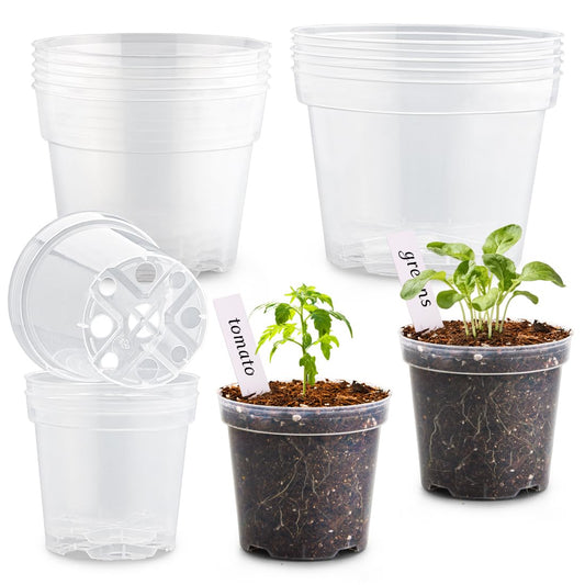 RooTrimmer 15 Pack 8/6/4 Inch Clear Nursery Pots with Drainage Hole, Transparent Plastic Plant pots, Sturdy Planting Starter Pots for Seedlings Herbs Flowers Vegetable (Clear-15P)