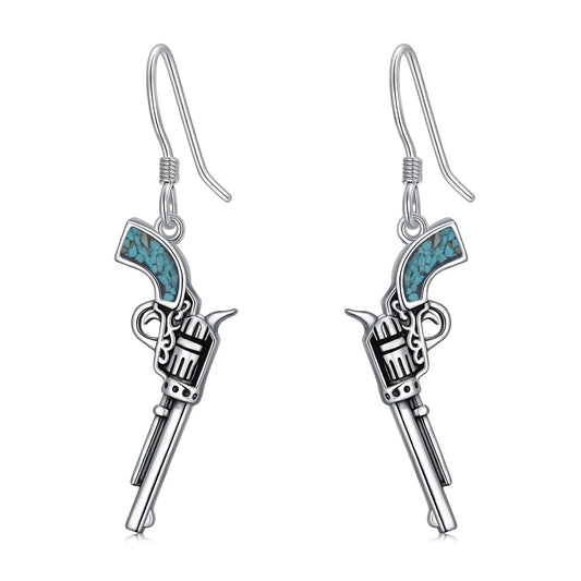 KoyeKei Western Gun Earrings for Women 925 Sterling Silver Pistol Dangle Drop Earrings Turquoise Country Cowboy Carter Jewelry Graduation Gifts for Mom Cowgirl Cowboy