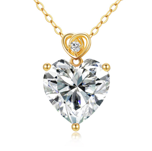 NFYBD 14k Gold Love Heart Gemstone Birthstone Pendant Necklace for Women 3 Carat Heart-cut Created Gemstone Anniversary Birthday Mother's Day Necklaces for Her 16+1+1 inch-Apr