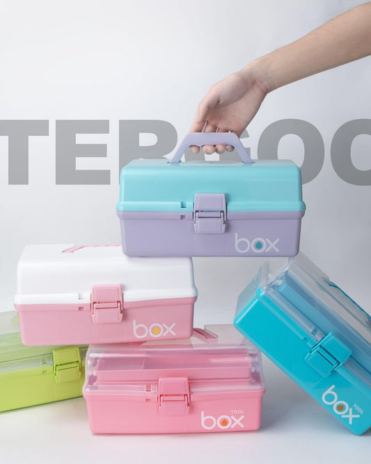 TERGOO 12in 3-Layer Plastic Craft Organizers and Storage, Portable Folding Tackle Box with Handle & Adjustable Dividers, Multipurpose Case for Sewing, Art Supplies, Medicine, Tools (White Pink)
