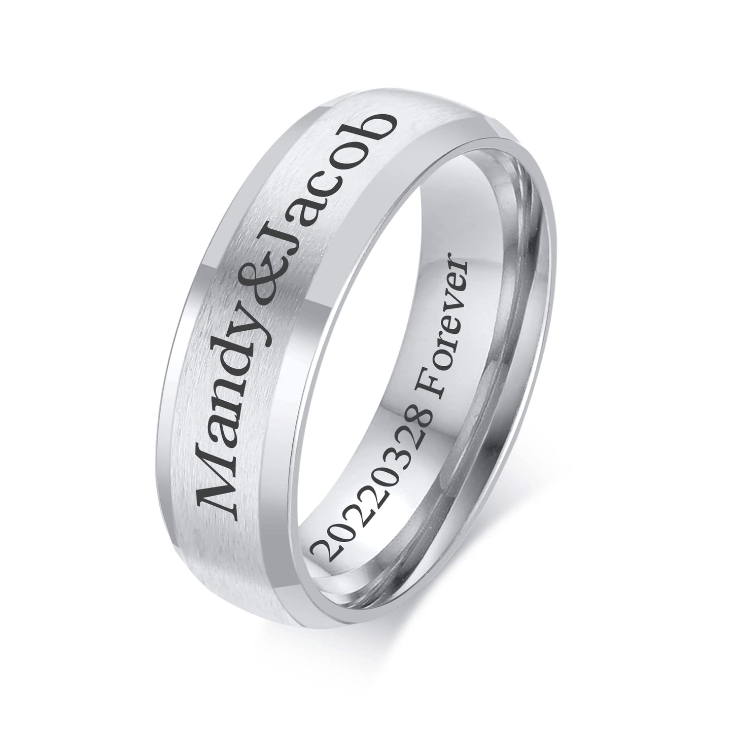 VNOX Customize Personalized 6MM Stainless Steel Simple Matte Brushed Finish Wedding Band Engagement Rings for Men Women,Size 11