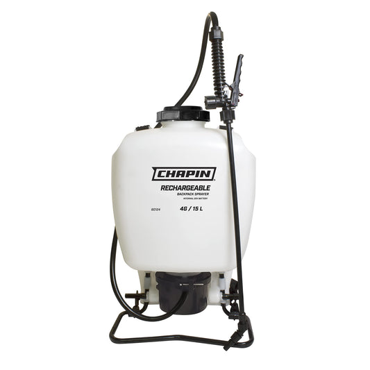 Chapin International 60124 4-Gallon 20V Internal Battery Rechargeable Backpack Sprayer, Made in the USA, 1-Pack, Translucent White