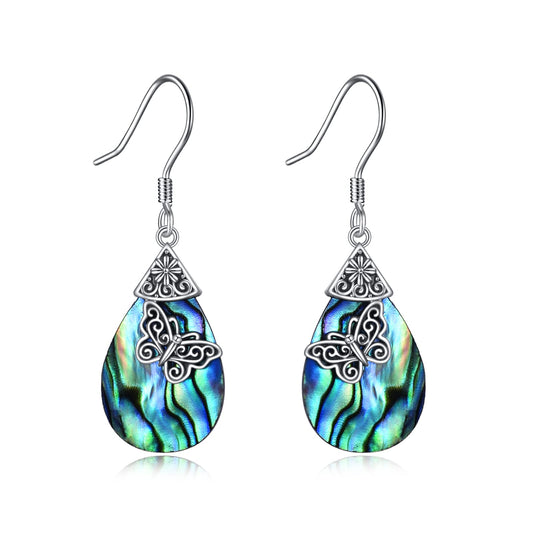 POPLYKE Butterfly Earrings for Women 925 Sterling Silver Leverback Earrings Teardrop Celtic Abalone Earrings Butterfly Jewelry Gifts Birthday