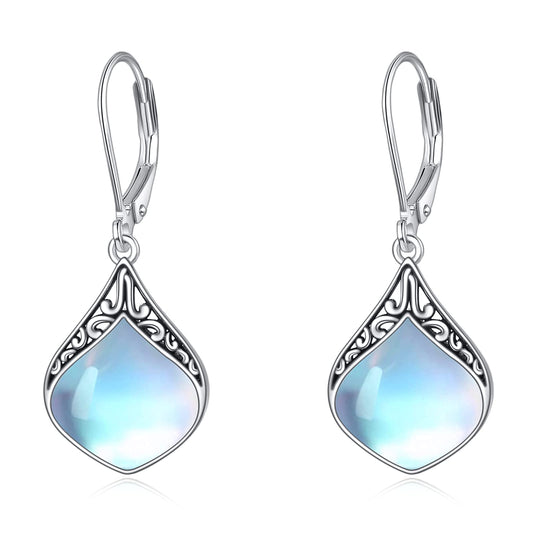 Teardrop Earrings Gifts Sterling Silver Filigree Irish Celtic Teardrop Drop Earrings Jewelry Gifts For Women(Oxidized moonstone teardrop earrings)